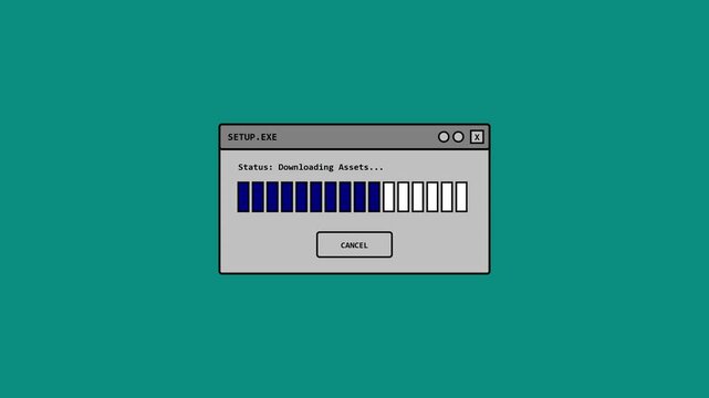 Retro Computer Software Setup Downloading Assets Progress Bar Window