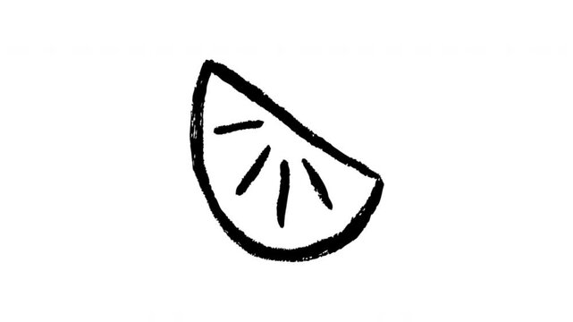 Lemon Wedge For Food And Beverage Garnishing Doodle Animation. Citrus Slice And Fresh Juice Ingredient. 4K Video Loopable Overlay Element. Hand-Drawn Animated Icon With Alpha Channel.