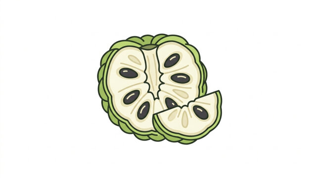 Custard Apple Fruit Slice and Piece Isolated White Background.