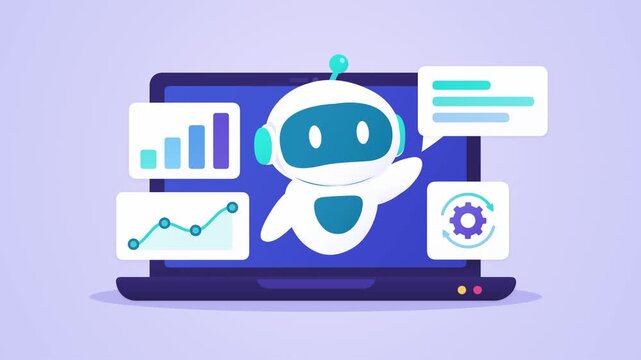 Artificial intelligence chatbot on laptop screen with data analytics