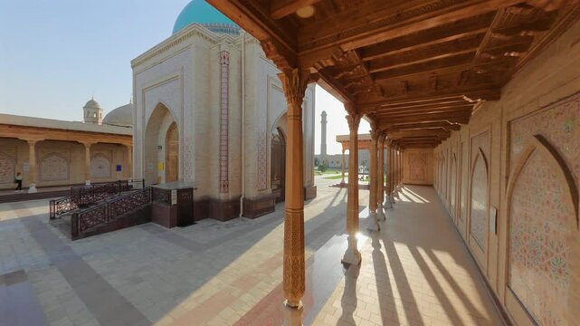 Wooden colonnade beside Suzuk Ota Mausoleum in Tashkent