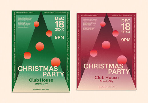 Christmas Party Poster Layout with Christmas Tree and Baubles