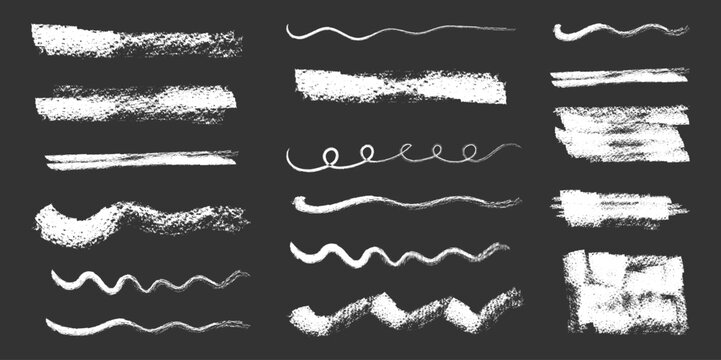 Collection of hand drawn chalk and charcoal marks. rough paint smears and wavy line vector design elements.