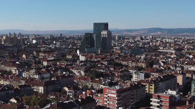 Aerial shot of historic architecture in Sofia city center, Bulgaria