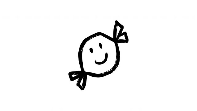 Wrapped Candy For Sweets And Birthday Celebrations Doodle Animation With Alpha Channel. Candy Piece And Confectionery Treat. Animated Hand-Drawn Icon For Video Overlay 4K.