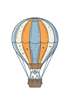 Vintage Hot Air Balloon Illustration with Passengers.