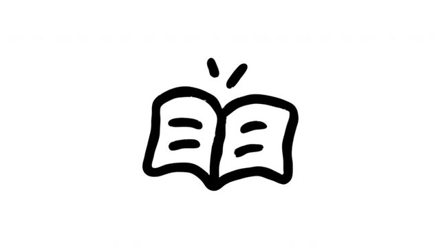Open Book For Reading And Education Hand-Drawn Doodle Animation On Transparent Background. Book Symbol And Learning Resource. Seamless Animated Icon. 4K Video Overlay Element.