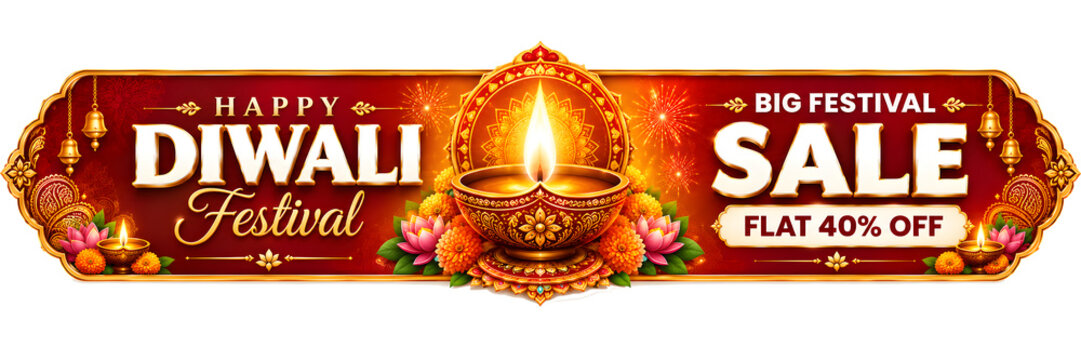 Happy diwali ad sale 40% offer discount and logo concept on background.