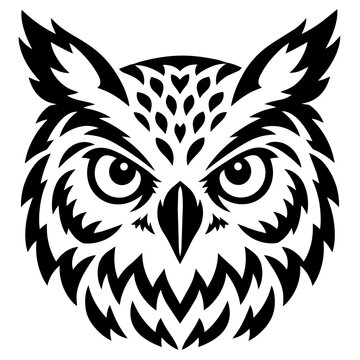 Hoot owl logo design, Intense Symmetrical Owl Stencil, vector pumpkin carving face or tattoo design