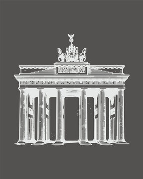 berlin germany brandenburg gate landmark hand drawn monument illustration, vintage carved style architectural vector asset for european travel design