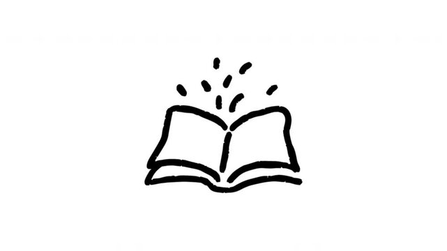 Open Book For Reading And Learning Hand Drawn Doodle Animation. Book Symbol And Knowledge Sharing. Education And Study Resource. 4K Loop With Alpha Channel.