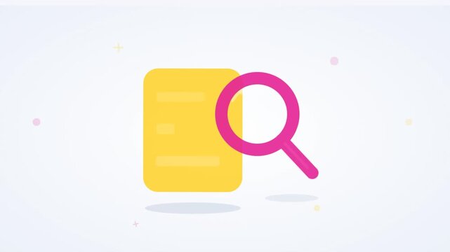 Minimalist graphic animation displaying search icon passing over document file folder logo