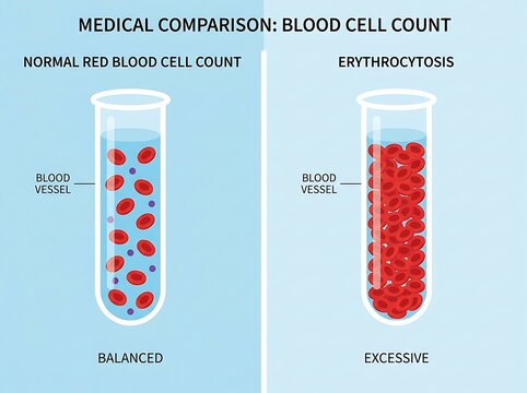 Medical comparison between normal red blood cell count and erythrocytosis