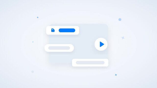 Minimalist digital interface animation showing secure login flow with play button on screen