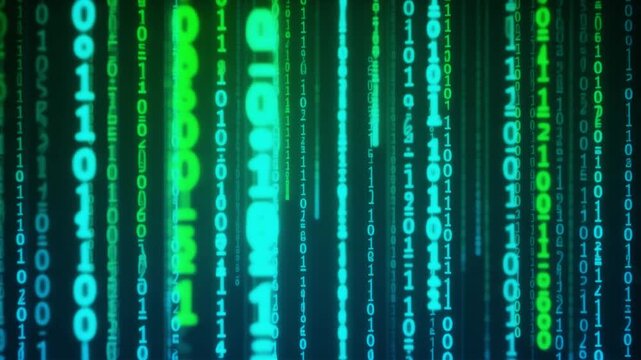 Abstract Binary Code Data Matrix with Glowing Digital Numbers Flowing in Cyberspace Background