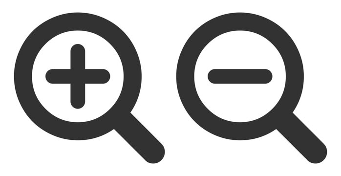 Black zoom control icons with plus and minus magnifying glasses