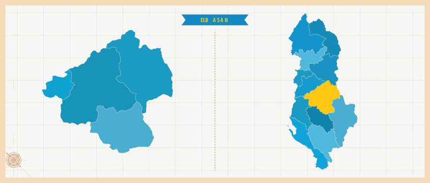 Elbasan, Albania Administrative Map with Detailed Regional Boundaries and Geographic Design