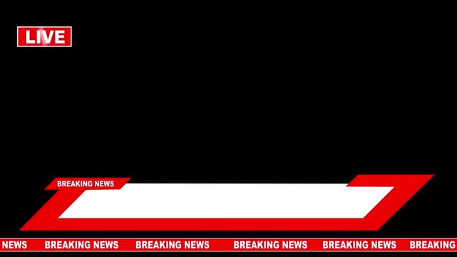 Breaking news live broadcast lower third overlay with red and white news overlay.