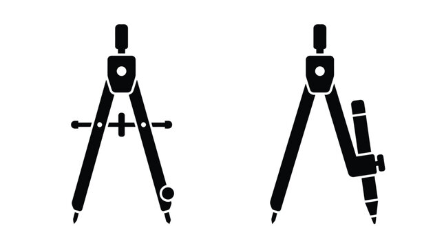 Drafting compasses in black silhouette against a white background