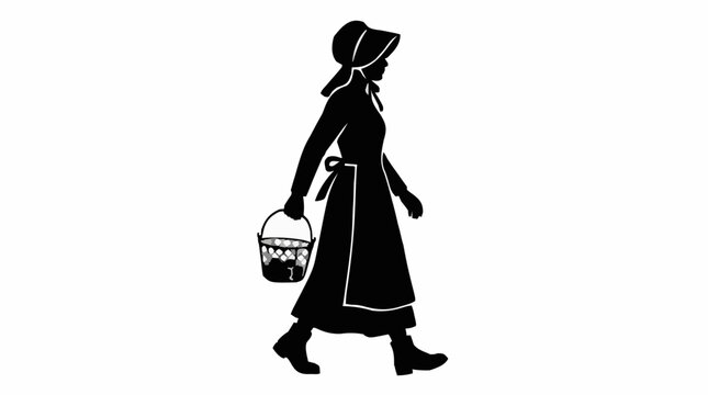 Female Pioneer Homesteader Walking Silhouette