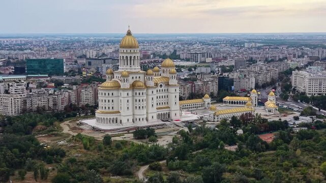 Aerial view of People's Salvation Cathedral in Bucharest city, Romania