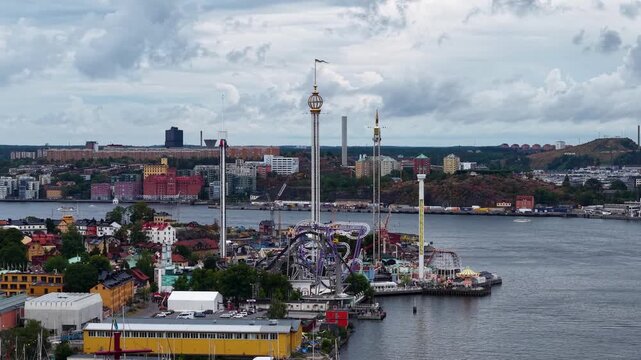 Aerial view of Grona Lund amusement park on Djurgarden island, Sweden