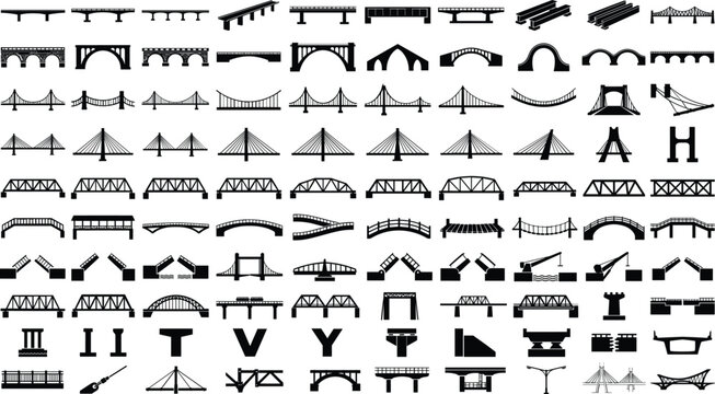 Bridges and architecture structures vector icons set   
