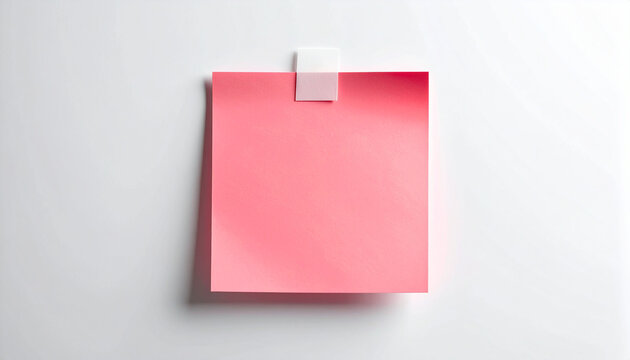 A light purple blank square sticky note memo pad attached with a piece of white adhesive tape on a solid clean white background surface for creative office reminders and professional communication