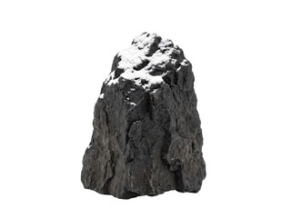 Single jagged dark rock formation with a dusting of fresh white snow isolated on transparent background © Gandalf