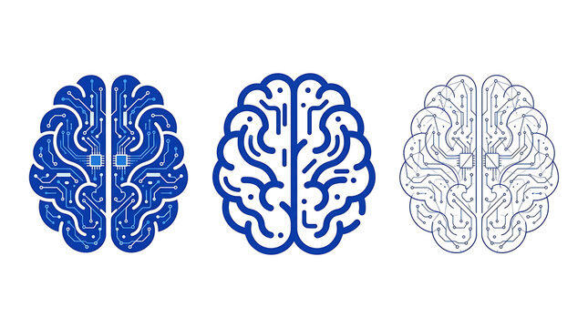 Digital brain circuit icons set isolated on transparent background