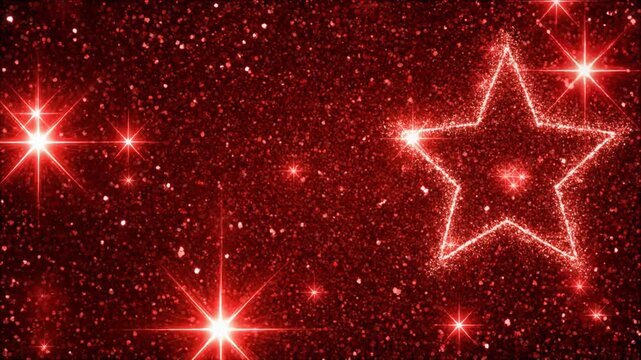 Twinkling red star border with sparkling glitter and bokeh background during festive celebrations