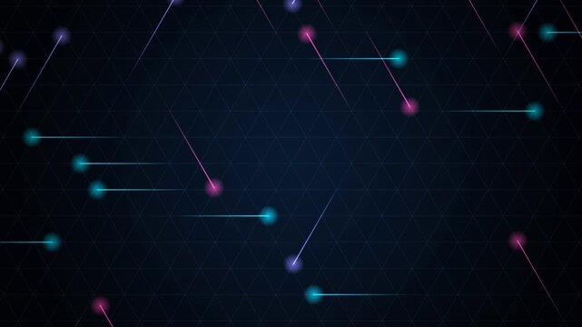 Neon triangular lattice with light pulses racing along its lines seamless loop