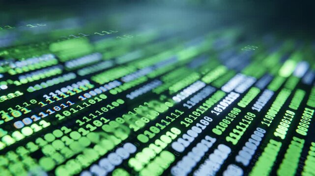 Green and blue binary data background with a seamless loop