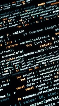 Code background with angled text, vertical video seamless loop