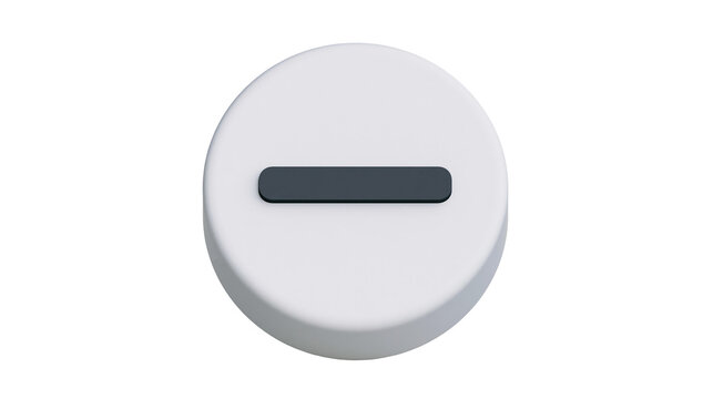 White circular button with a dark grey horizontal minus sign symbol