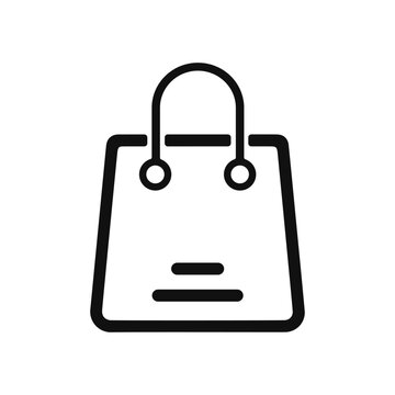 Simple black shopping bag icon for retail and commerce web design showing a basic paper carrier with handles for customers to carry items from a store or shop during a buying spree