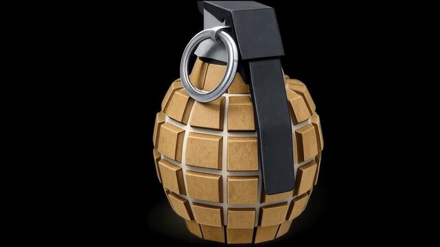 Hand grenade with a metal ring on a black background