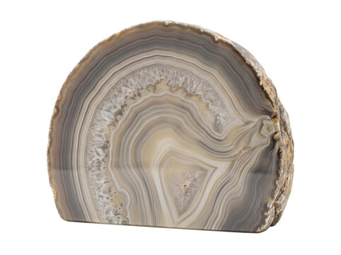 Polished agate slice with natural concentric banding patterns isolated on a transparent background