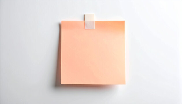 Peach colored empty reminder paper memo taped to a wall for work tasks scheduling important notes announcements and message space with minimalist design and clean bright lighting setup