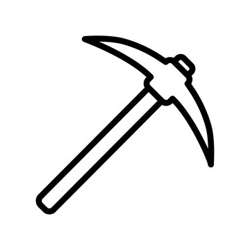 Pickaxe line icon, black outline mining tool vector on white background