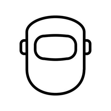 Welding helmet line icon, protective welder mask outline vector symbol