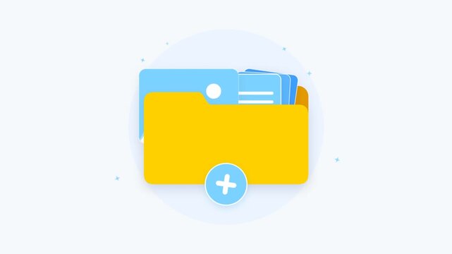 Animated folder icon with plus and minus sign buttons appearing for file management tasks