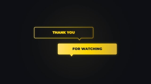 motion graphic outro featuring two large diagonally offset speech-bubble text boxes with gold gradients, speech tails, sequential pop-up animations, and soft golden glow.