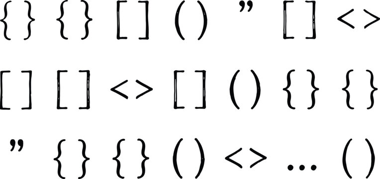 Bracket and punctuation doodle set with various math symbols on a white background