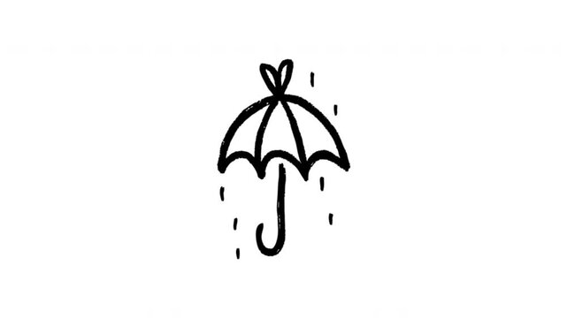 Umbrella For Rain Protection And Weather Preparedness Doodle Animation With Alpha Channel. Rain Umbrella And Wet Weather Safety. Animated Hand-Drawn Icon For Video Overlay 4K.