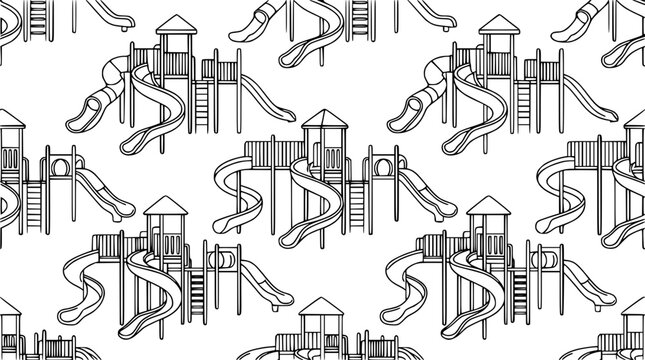 Playground equipment pattern, black and white line art