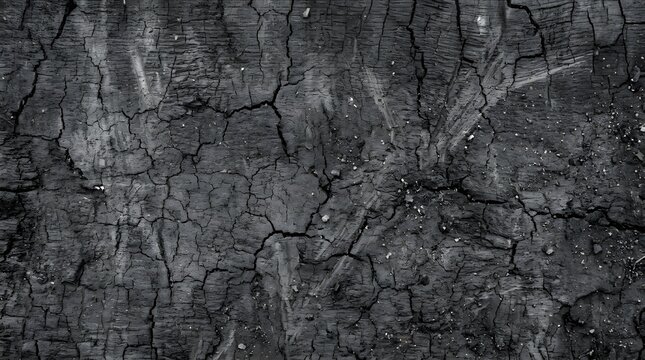 Dark Charred Wood Texture with Deep Cracks and Rough Surface