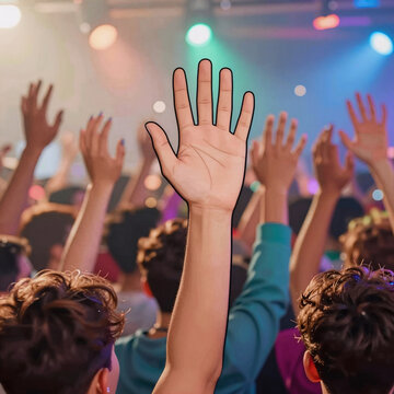 Technical Drawing Seamless Trade. Vibrant Hand-Waving Pattern Illustration Of A Lively Event With Raised Hands Voting In The Crowd