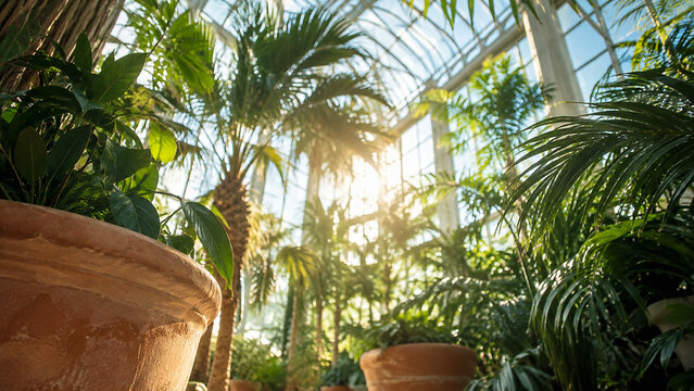 Blurred greenhouse conservatory for organic wellness website header