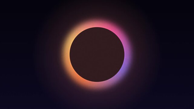 Solar eclipse with a dark disc and a glowing colorful halo turning slowly seamless loop